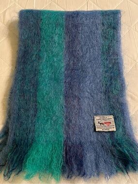 Avoca Handweavers Ireland Mohair and Wool Blue Turquoise Striped Scarf